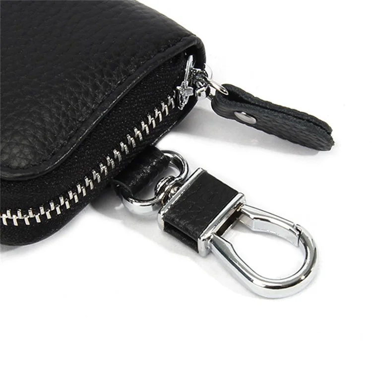 Sac de rangement de clés de voiture FQ519 Cuir de vache de première couche - Noir