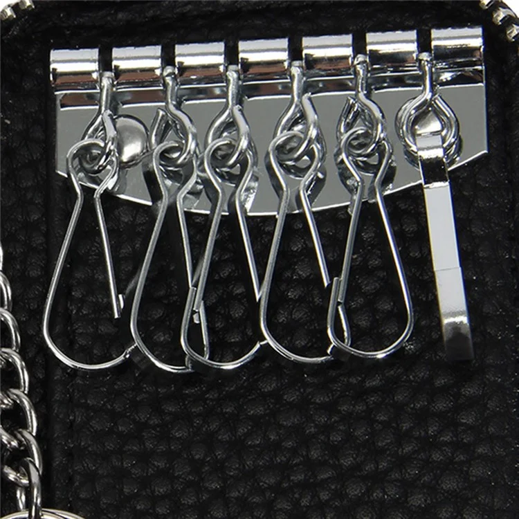 Sac de rangement de clés de voiture FQ519 Cuir de vache de première couche - Noir