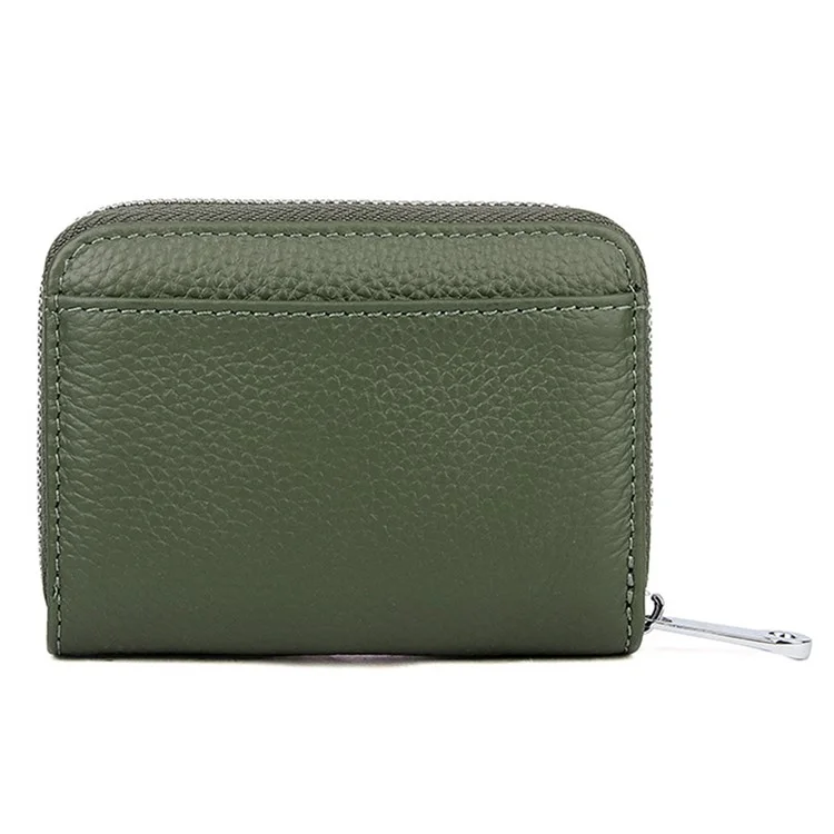 FQ557 RFID Blocking Organ Card Bag Top Layer Cowhide Leather Women Zipper Coin Purse - Verde