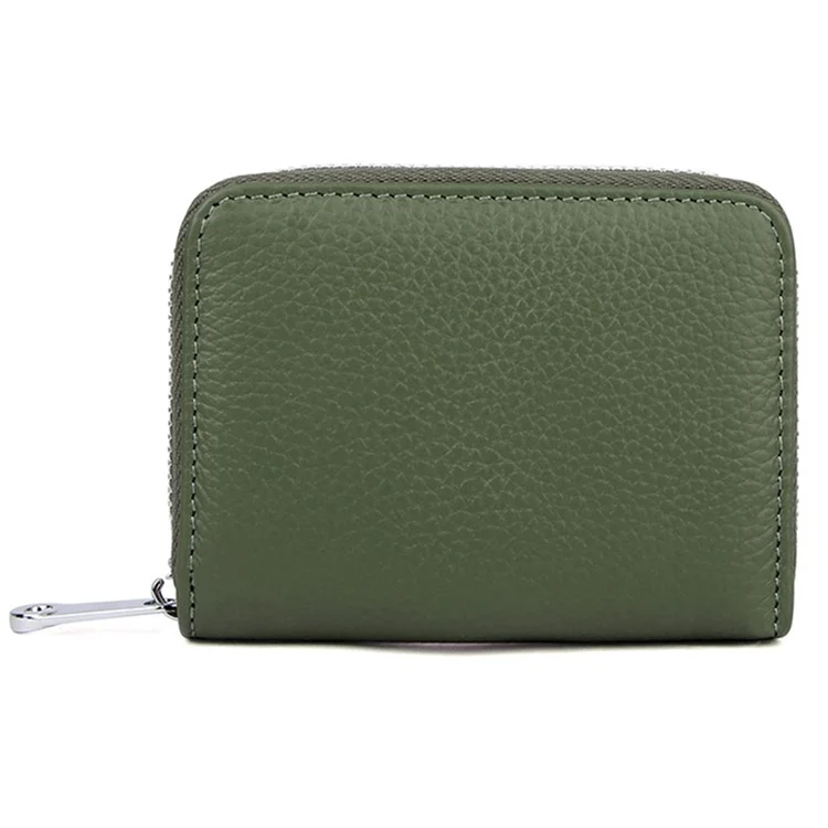 FQ557 RFID Blocking Organ Card Bag Top Layer Cowhide Leather Women Zipper Coin Purse - Verde