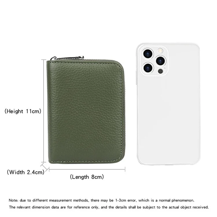 FQ557 RFID Blocking Organ Card Bag Top Layer Cowhide Leather Women Zipper Coin Purse - Verde