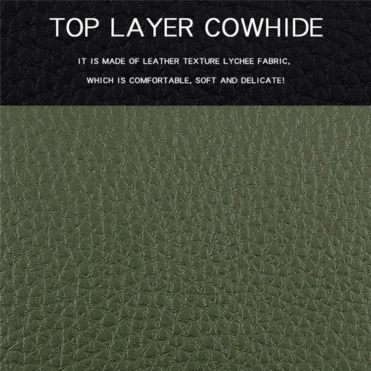 FQ557 RFID Blocking Organ Card Bag Top Layer Cowhide Leather Women Zipper Coin Purse - Verde