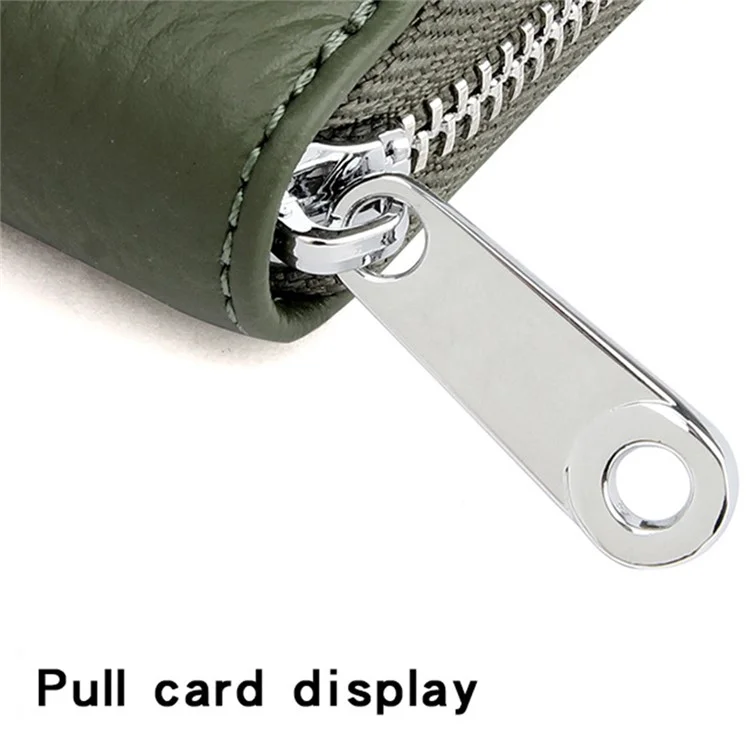 FQ557 RFID Blocking Organ Card Bag Top Layer Cowhide Leather Women Zipper Coin Purse - Verde