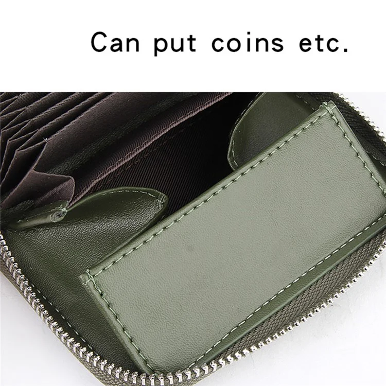 FQ557 RFID Blocking Organ Card Bag Top Layer Cowhide Leather Women Zipper Coin Purse - Verde