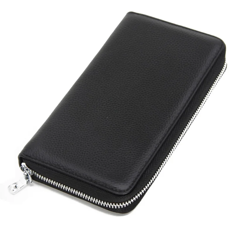 TZ FQ525 Card Holder Wallet RFID Blocking Top-Layer Cowhide Leather Bank Card Case Pouch - Black