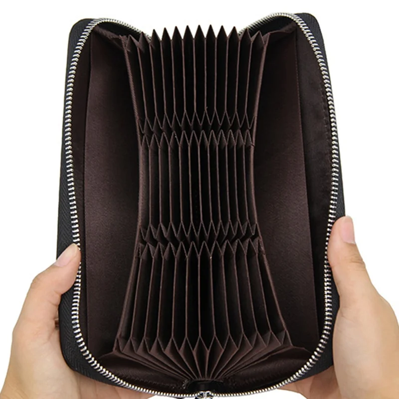 TZ FQ525 Card Holder Wallet RFID Blocking Top-Layer Cowhide Leather Bank Card Case Pouch - Black