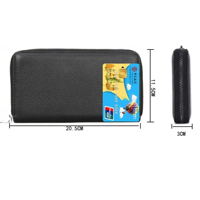 TZ FQ525 Card Holder Wallet RFID Blocking Top-Layer Cowhide Leather Bank Card Case Pouch - Black