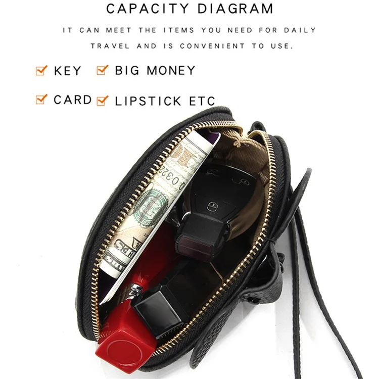 130 Cute Elephant Design Women Small Wallet First Layer Cowhide Zipper Coin Purse - Black