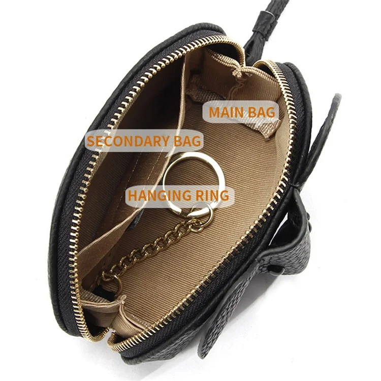 130 Cute Elephant Design Women Small Wallet First Layer Cowhide Zipper Coin Purse - Black