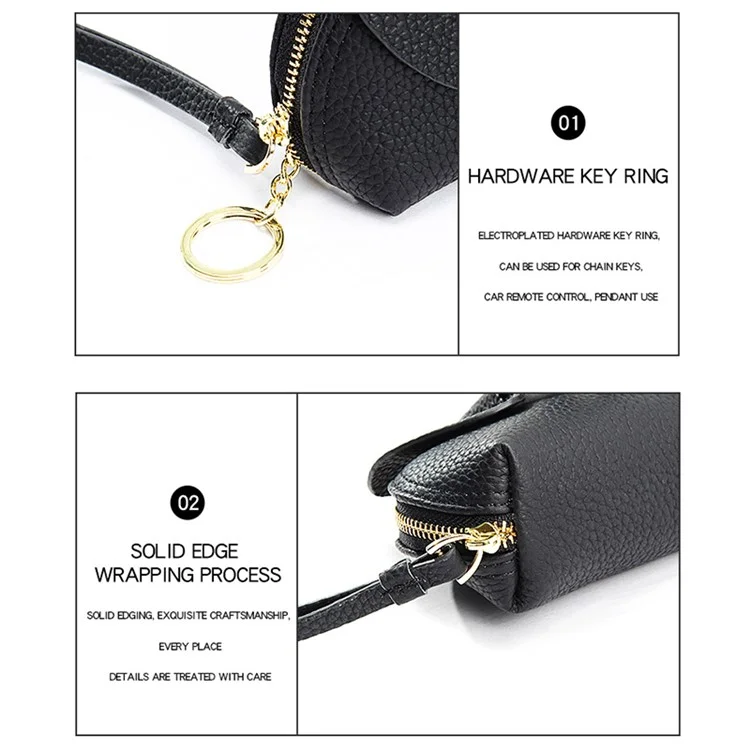 130 Cute Elephant Design Women Small Wallet First Layer Cowhide Zipper Coin Purse - Black