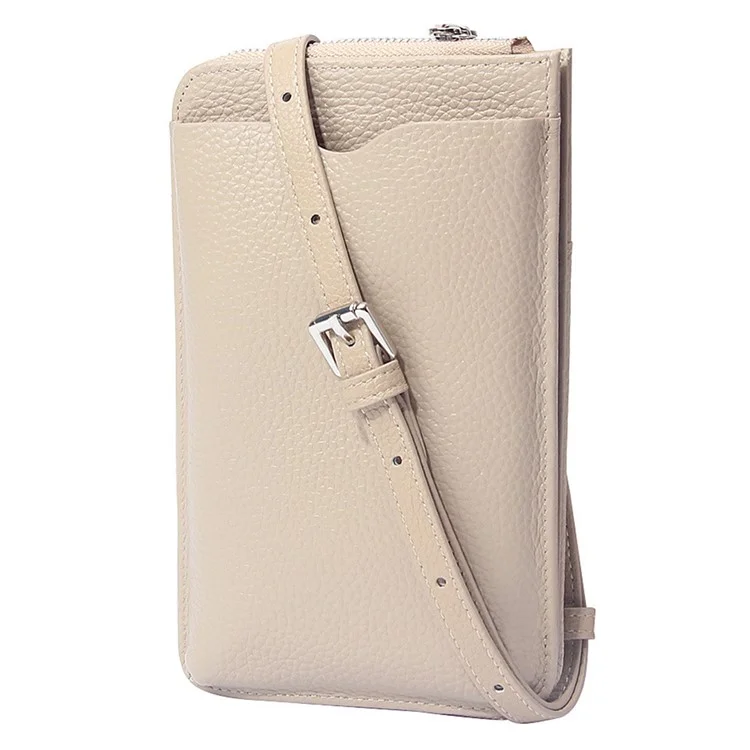 0018 Crossbody Phone Carrying Pouch Shoulder Bag Top-Layer Cowhide Leather Wallet Card Holder Bag - Khaki