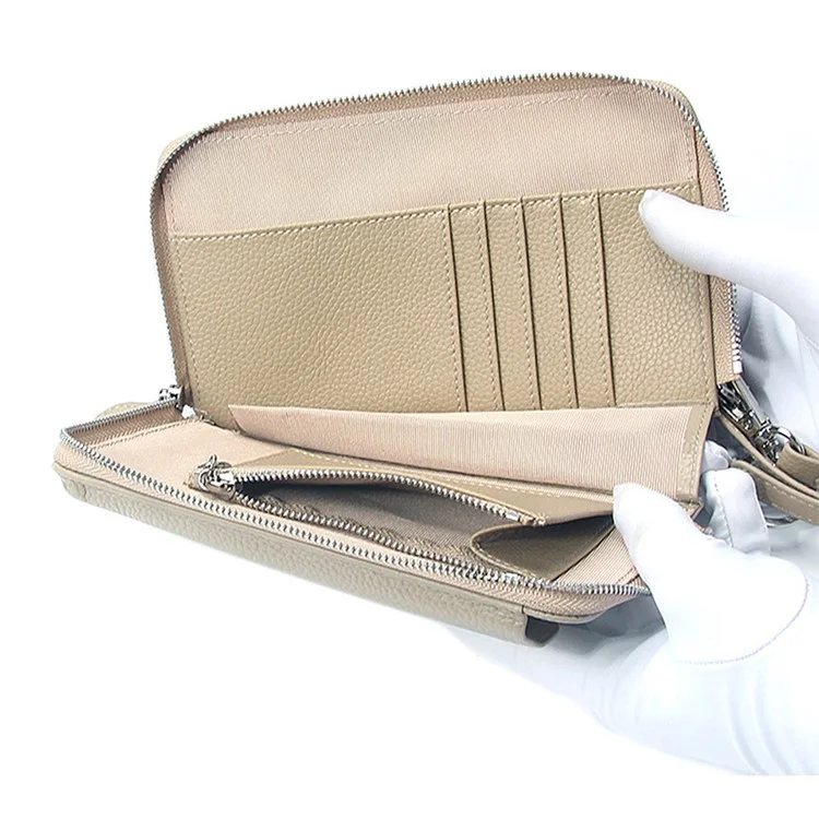 0018 Crossbody Phone Carrying Pouch Shoulder Bag Top-Layer Cowhide Leather Wallet Card Holder Bag - Khaki