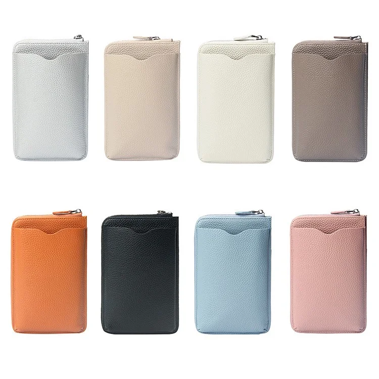 0018 Crossbody Phone Carrying Pouch Shoulder Bag Top-Layer Cowhide Leather Wallet Card Holder Bag - Khaki