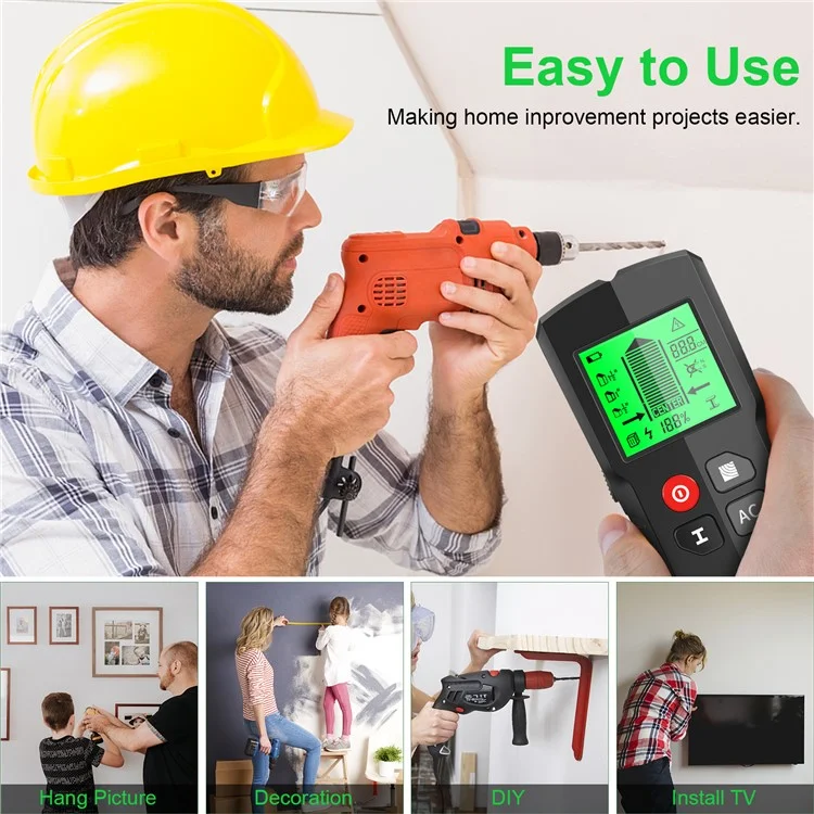Detector de pared con pantalla digital electrónico HW-QB5 5 en 1 Detector de montantes para madera, metal y cables eléctricos