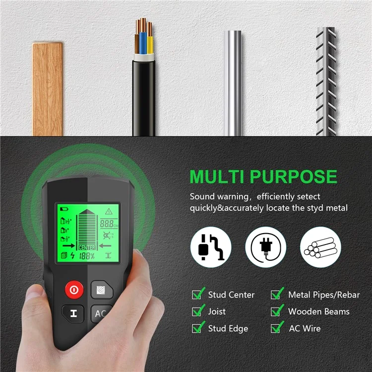 Detector de pared con pantalla digital electrónico HW-QB5 5 en 1 Detector de montantes para madera, metal y cables eléctricos