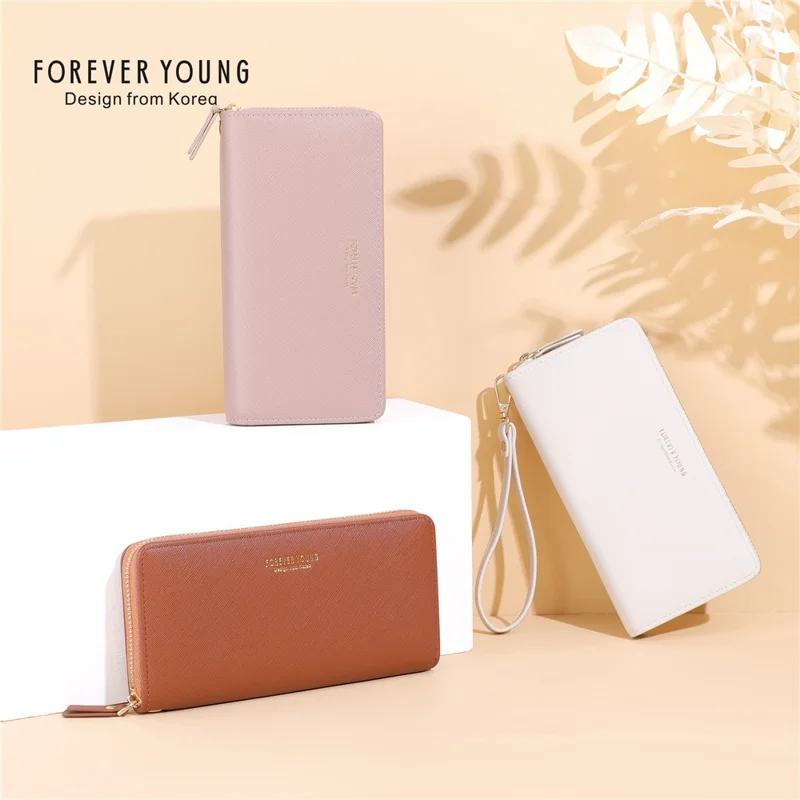 FOREVER YOUNG C7575-10 Damen Clutch Geldbörse Lange Geldbörse PU Leder Handytasche - Dunkelblau