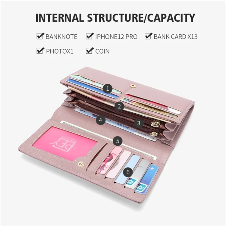 PERFECT FOR YOU 6133-003 Stylish Women Long Wallet Cross Texture PU Leather Purse - Pink