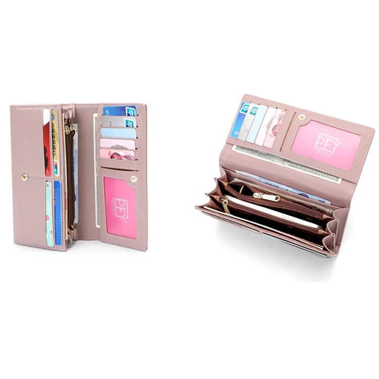 PERFECT FOR YOU 6133-003 Stylish Women Long Wallet Cross Texture PU Leather Purse - Pink