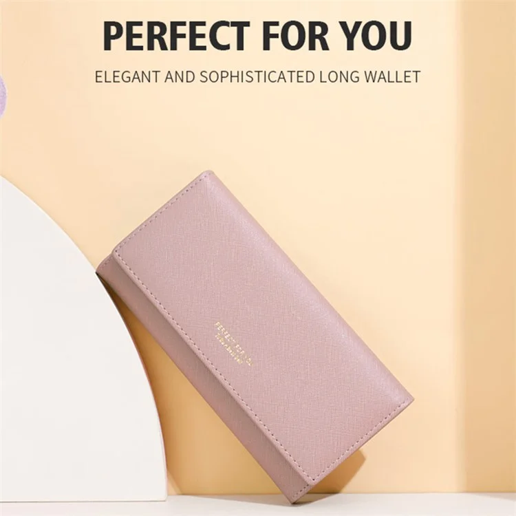 PERFECT FOR YOU 6133-003 Stylish Women Long Wallet Cross Texture PU Leather Purse - Pink