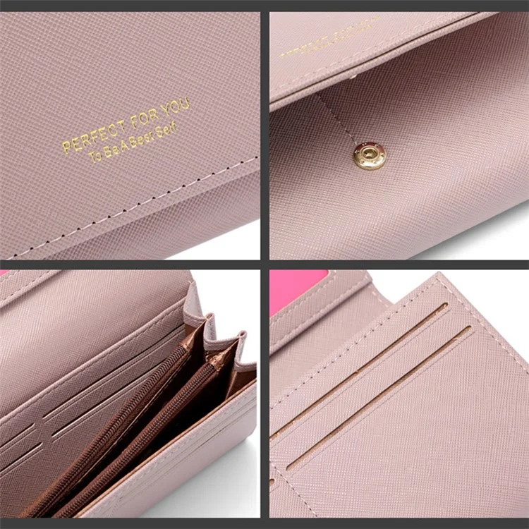 PERFECT FOR YOU 6133-003 Stylish Women Long Wallet Cross Texture PU Leather Purse - Pink
