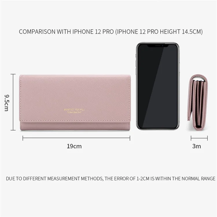 PERFECT FOR YOU 6133-003 Stylish Women Long Wallet Cross Texture PU Leather Purse - Pink
