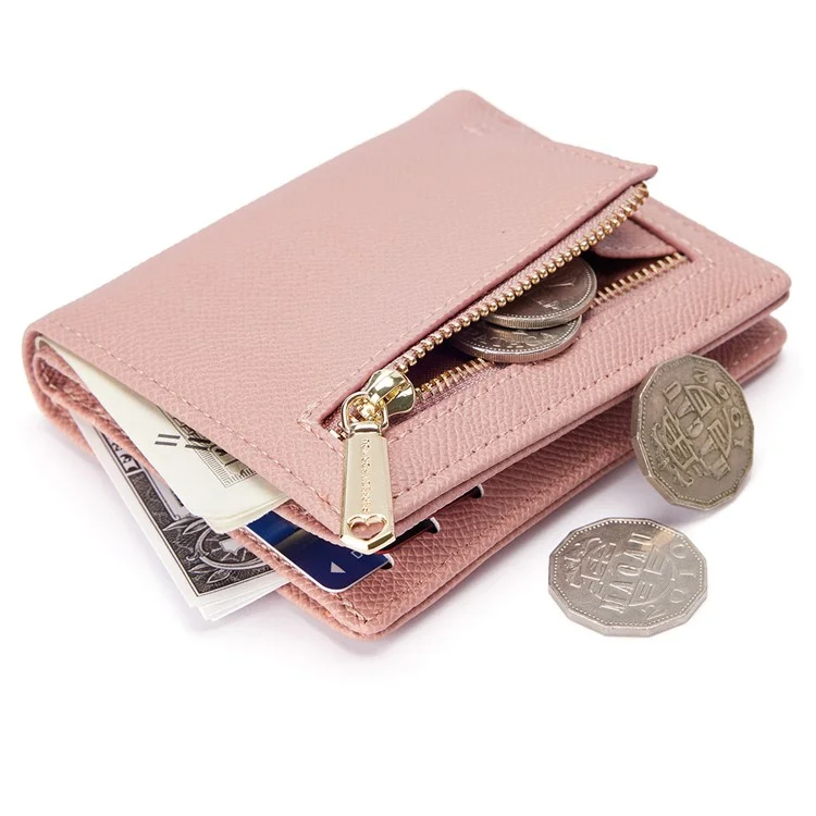 PARFAIT POUR VOUS 6312-001 Porte-monnaie court en cuir PU pour femme Ultra-fin Bi-plié - Rose