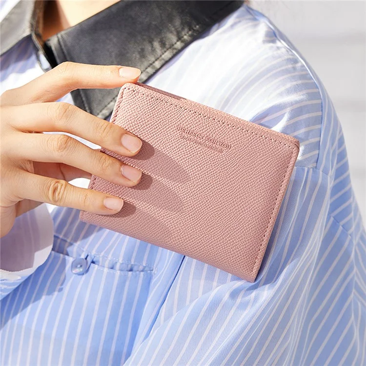 PARFAIT POUR VOUS 6312-001 Porte-monnaie court en cuir PU pour femme Ultra-fin Bi-plié - Rose