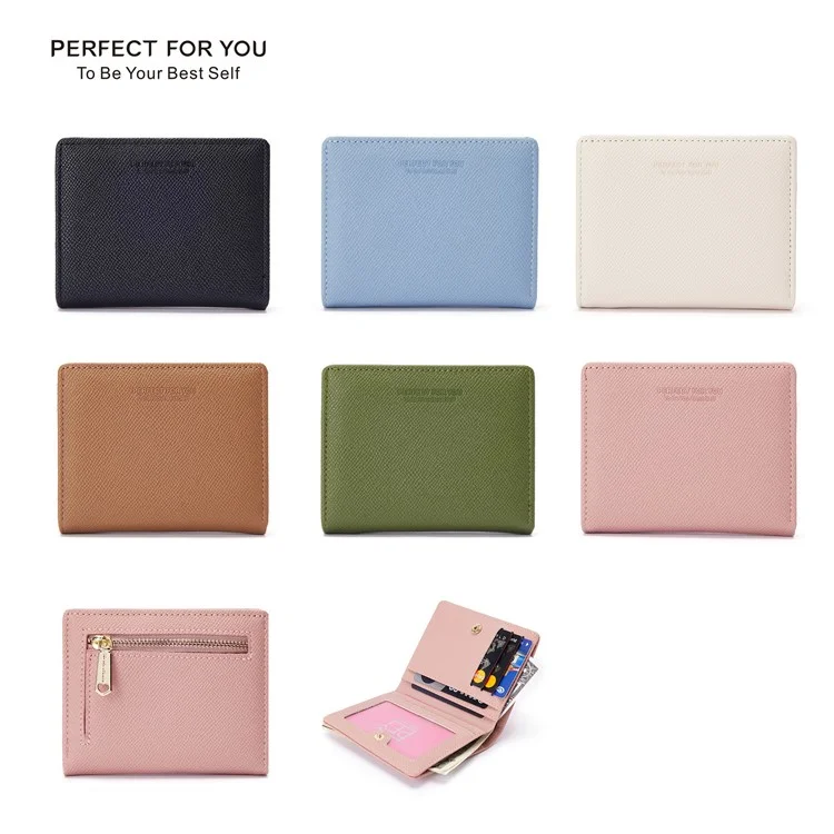 PARFAIT POUR VOUS 6312-001 Porte-monnaie court en cuir PU pour femme Ultra-fin Bi-plié - Rose