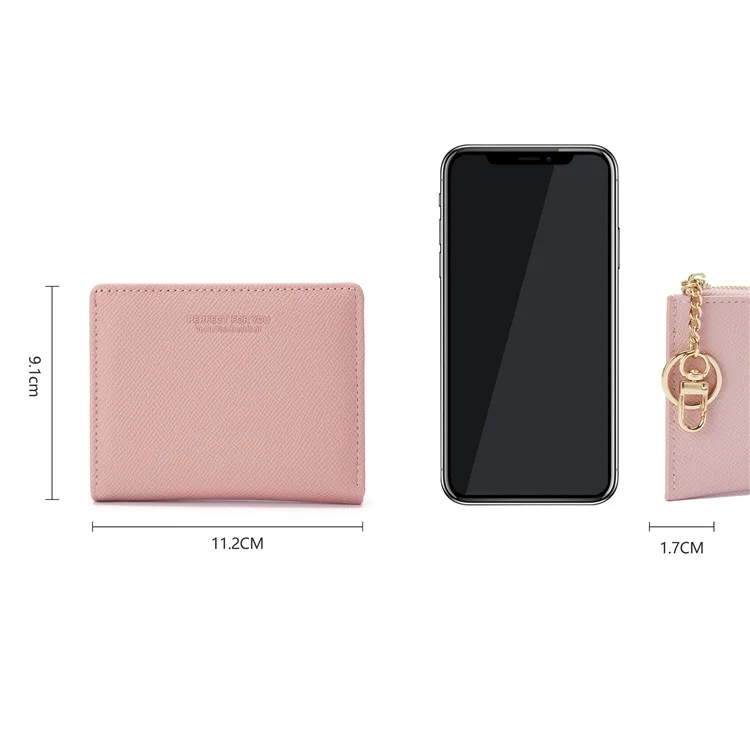 PARFAIT POUR VOUS 6312-001 Porte-monnaie court en cuir PU pour femme Ultra-fin Bi-plié - Rose