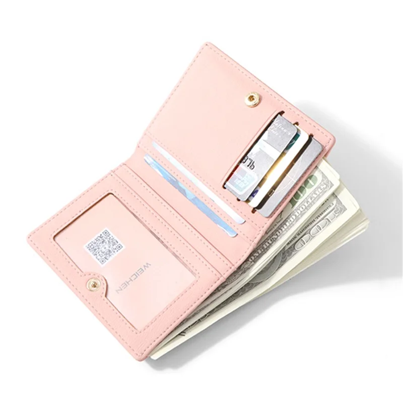 PERFECT FOR YOU C6912-002 Compact Wallet PU Leather Card Holder Pouch Coin Storage Clutch Purse - Pink
