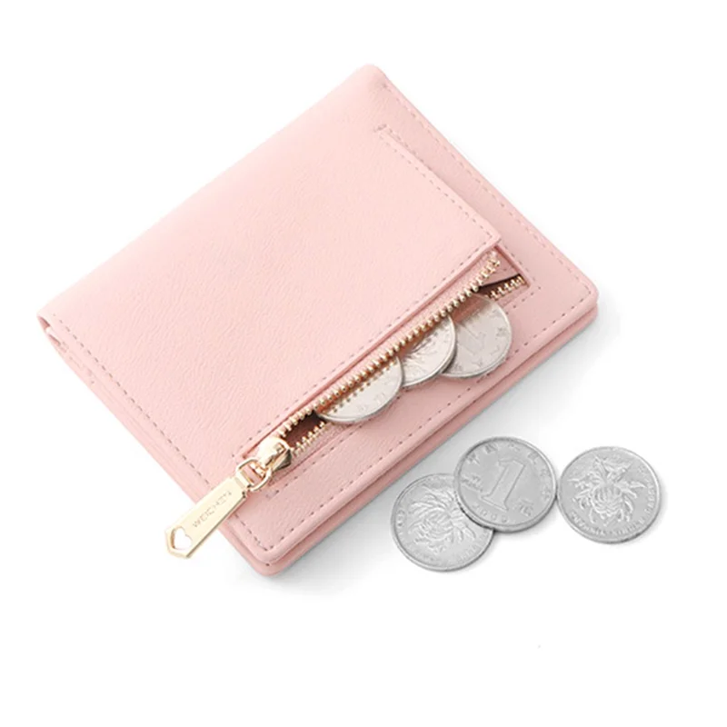 PERFECT FOR YOU C6912-002 Compact Wallet PU Leather Card Holder Pouch Coin Storage Clutch Purse - Pink