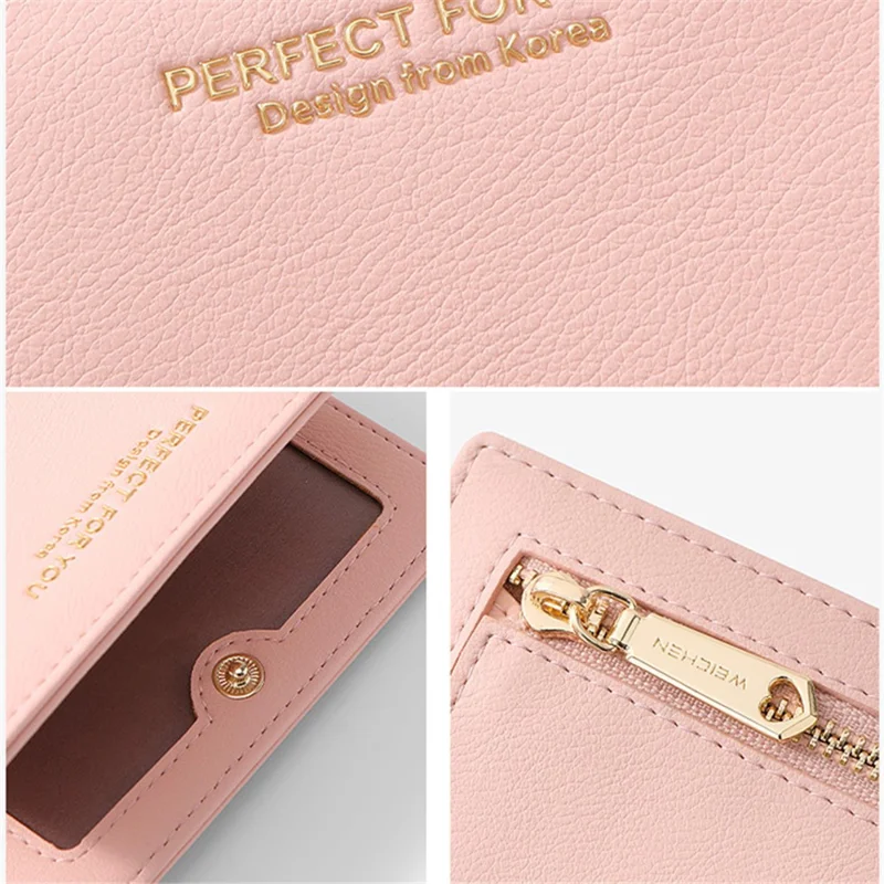 PERFECT FOR YOU C6912-002 Compact Wallet PU Leather Card Holder Pouch Coin Storage Clutch Purse - Pink