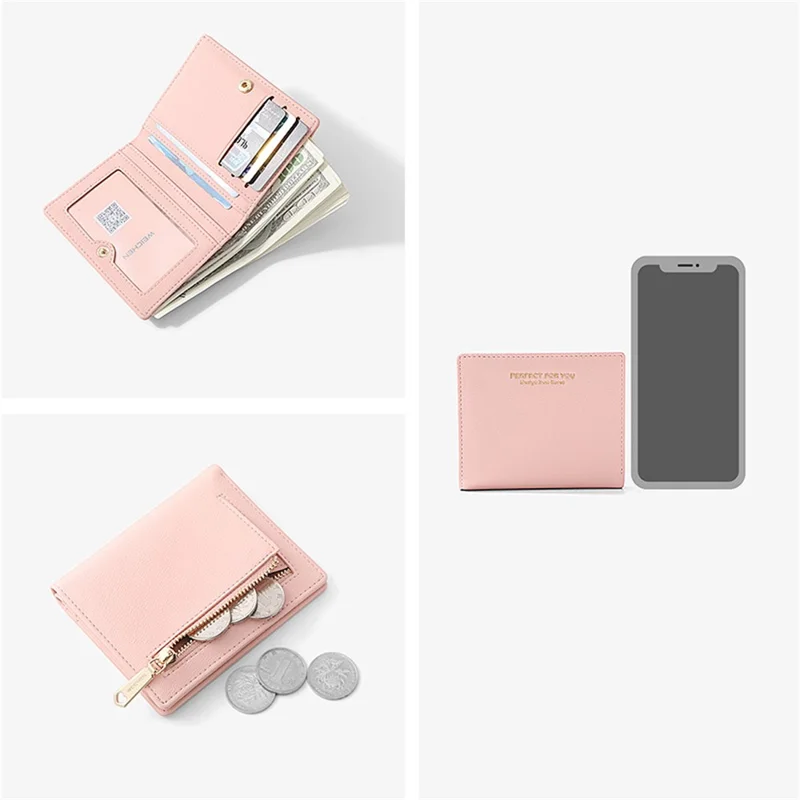 PERFECT FOR YOU C6912-002 Compact Wallet PU Leather Card Holder Pouch Coin Storage Clutch Purse - Pink
