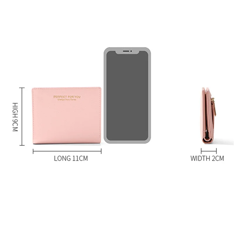 PERFECT FOR YOU C6912-002 Compact Wallet PU Leather Card Holder Pouch Coin Storage Clutch Purse - Pink