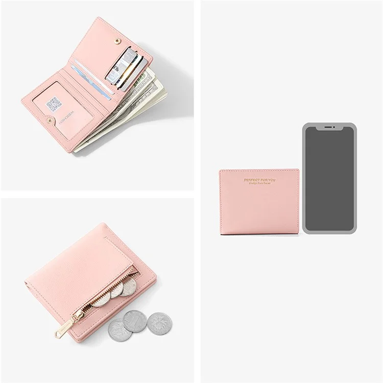 PERFECT FOR YOU C6912-002 Compact Wallet PU Leather Card Holder Pouch Coin Storage Clutch Purse - Black