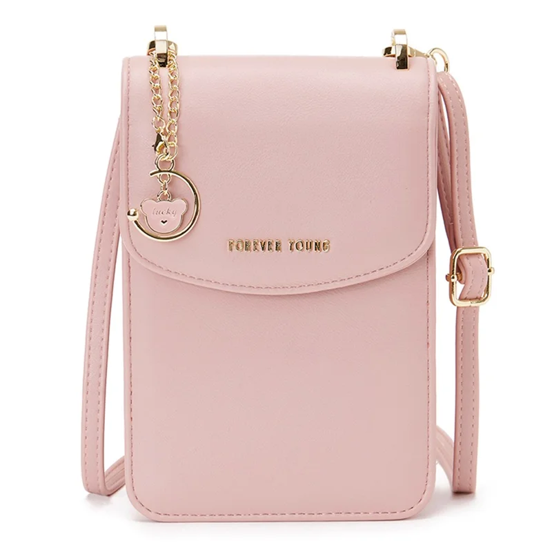 FOREVER YOUNG 6318-002 Large PU Leather Wallet Cosmetics Storage Pouch Crossbody Shoulder Bag - Pink