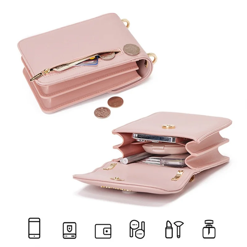 FOREVER YOUNG 6318-002 Large PU Leather Wallet Cosmetics Storage Pouch Crossbody Shoulder Bag - Pink