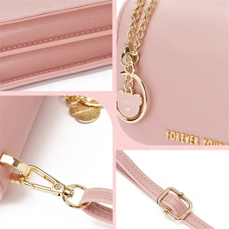 FOREVER YOUNG 6318-002 Large PU Leather Wallet Cosmetics Storage Pouch Crossbody Shoulder Bag - Pink
