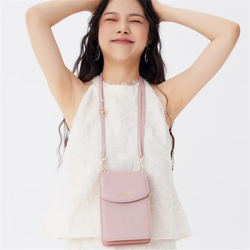 FOREVER YOUNG 6318-002 Large PU Leather Wallet Cosmetics Storage Pouch Crossbody Shoulder Bag - Pink