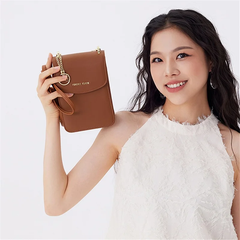 FOREVER YOUNG 6318-002 Large PU Leather Wallet Cosmetics Storage Pouch Crossbody Shoulder Bag - Pink