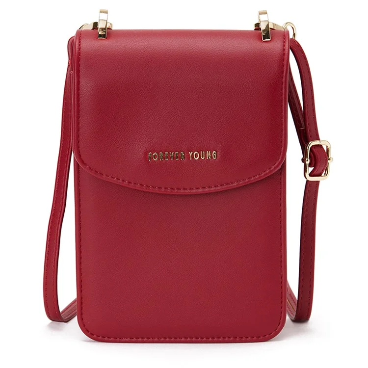 FOREVER YOUNG 6318-002 Grande Portafoglio in Pelle PU Borsa Porta Cosmetici Tracolla - Rosso Vino