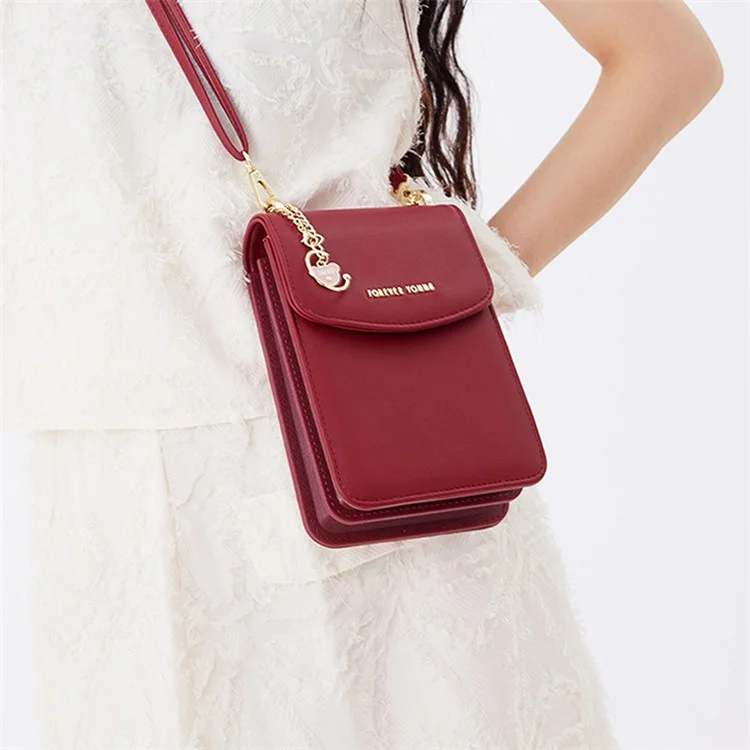 FOREVER YOUNG 6318-002 Grande Portafoglio in Pelle PU Borsa Porta Cosmetici Tracolla - Rosso Vino