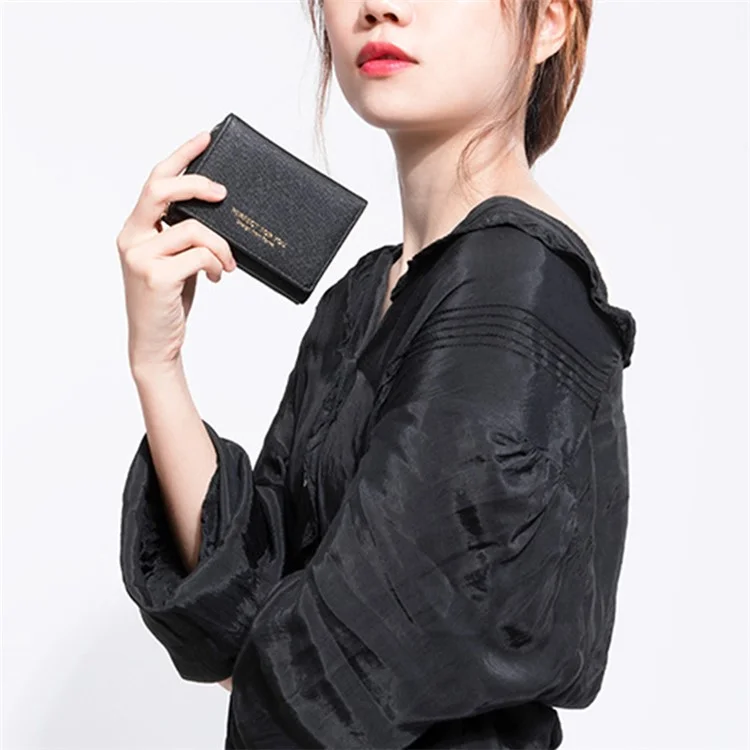 PERFETTO PER TE HC6905-001 Cross Texture PU Leather Women Short Wallet Zipper Pocket Tri-fold Purse - Black