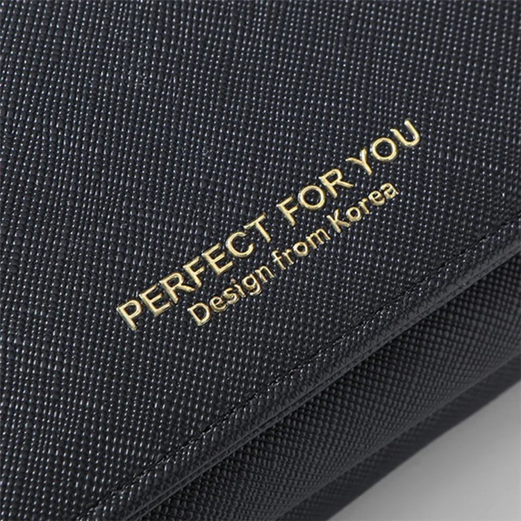 PERFETTO PER TE HC6905-001 Cross Texture PU Leather Women Short Wallet Zipper Pocket Tri-fold Purse - Black