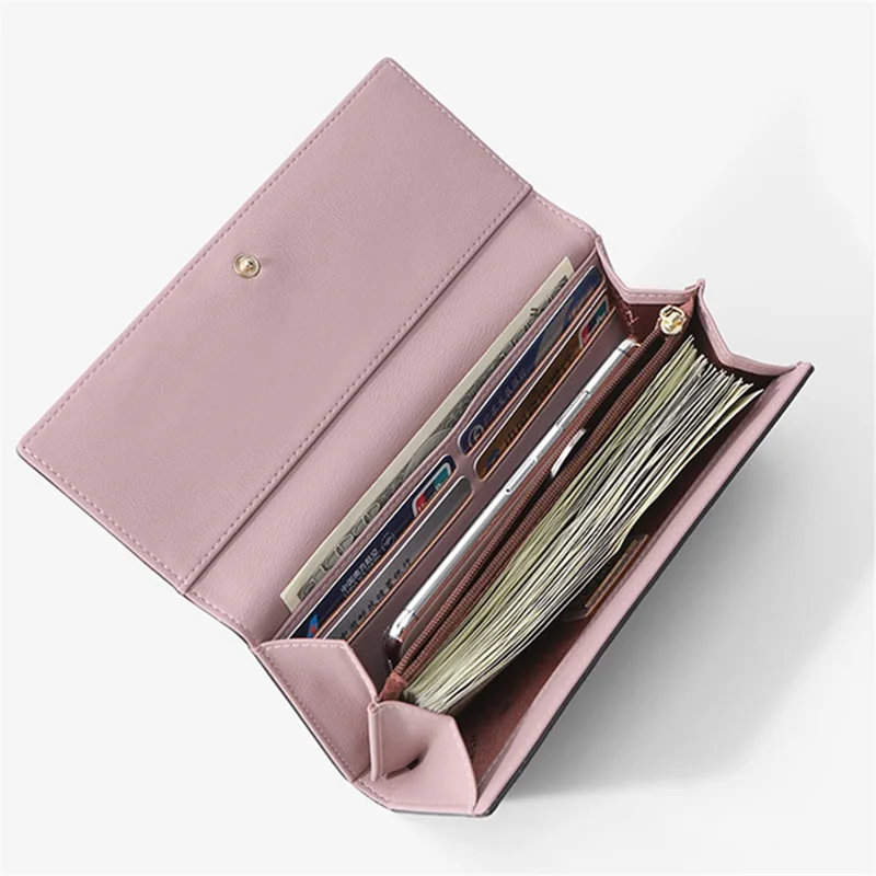 PERFECT FOR YOU G6933-001 Card Holder Long Purse PU Leather Women Wallet Cellphone Holder Clutch - Lotus Pink