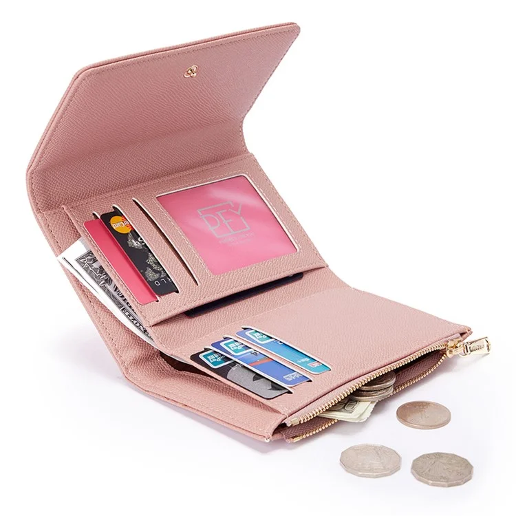 PERFECT FOR YOU 6338-008 Tri-fold Short Wallet PU Leather Women Cards Coins Storage Bag - Pink