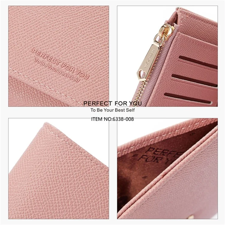 PERFECT FOR YOU 6338-008 Tri-fold Short Wallet PU Leather Women Cards Coins Storage Bag - Pink