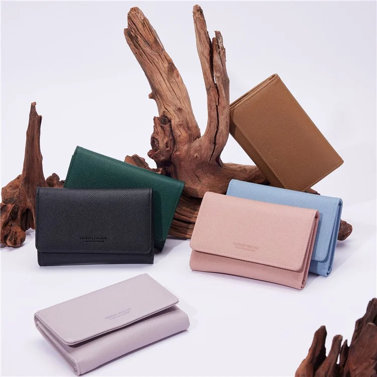 PERFECT FOR YOU 6338-008 Tri-fold Short Wallet PU Leather Women Cards Coins Storage Bag - Pink