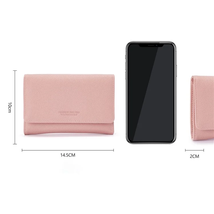 PERFECT FOR YOU 6338-008 Tri-fold Short Wallet PU Leather Women Cards Coins Storage Bag - Pink