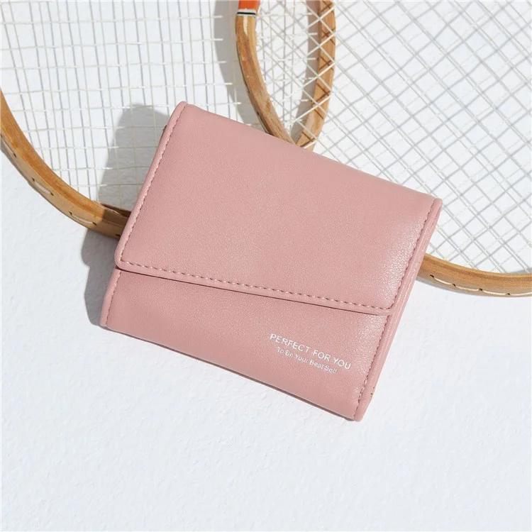 PARFAIT POUR VOUS 6348-002 Portefeuille court en cuir PU pour femmes avec rangement pour cartes et poche zippée - Rose